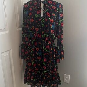 Calvin Klein Black Floral Long Sleeve Dress